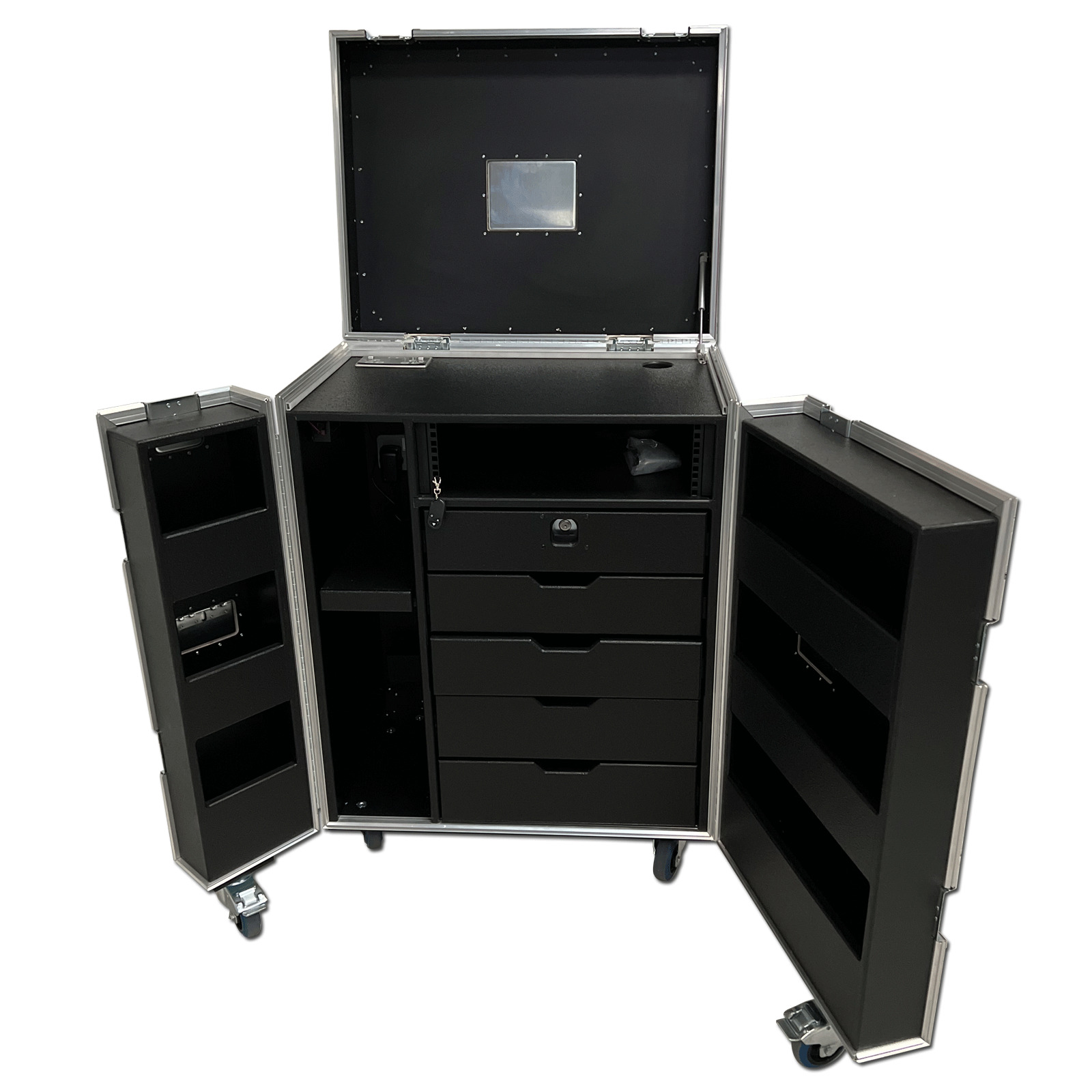 5 Drawer Backline Tool Flightcase With 3u Rack Space